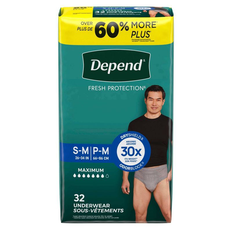 slide 2 of 7, Depend Fresh Protection Adult Incontinence Disposable Underwear for Men - Maximum Absorbency - S/M - Gray - 32ct, 32 ct