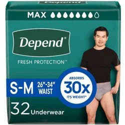 Depend Fresh Protection Adult Incontinence Disposable Underwear for Men - Maximum Absorbency - S/M - Gray - 32ct