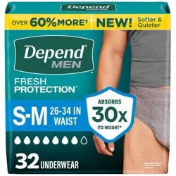 Depend Fresh Protection Adult Incontinence Disposable Underwear for Men - Maximum Absorbency - S/M - Gray - 32ct