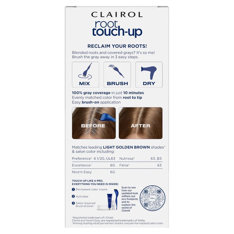 slide 2 of 9, Clairol Root Touch-Up Permanent Hair Color - 6G Light Golden Brown - 1 Kit, 6 gram