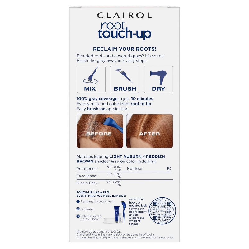slide 2 of 9, Nice'n Easy Clairol Root Touch-Up Permanent Hair Color - 6R Light Auburn Reddish Brown Hair Dye Kit, 1 ct