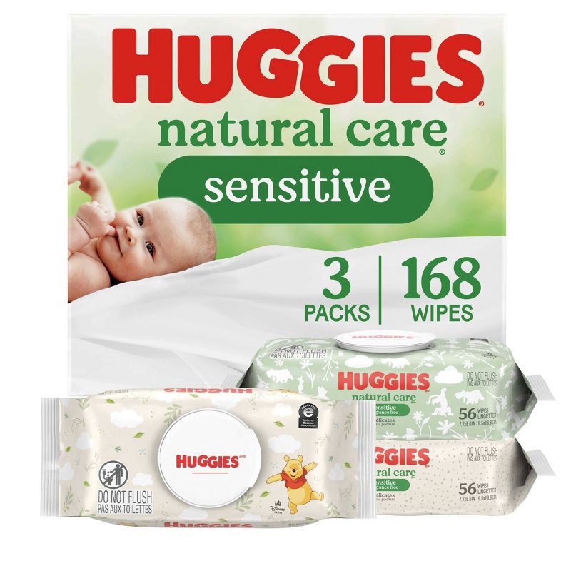 slide 1 of 19, Huggies Natural Care Sensitive Unscented Baby Wipes - 168ct - 3pk, 3 pk; 168 ct