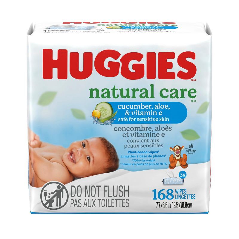 slide 2 of 10, Huggies Natural Care Scented Cucumber, Aloe & Vitamin E Baby Wipes - 3 pack (168ct total wipes), 3 ct, 168 ct