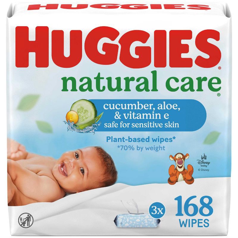 slide 1 of 10, Huggies Natural Care Scented Cucumber, Aloe & Vitamin E Baby Wipes - 3 pack (168ct total wipes), 3 ct, 168 ct
