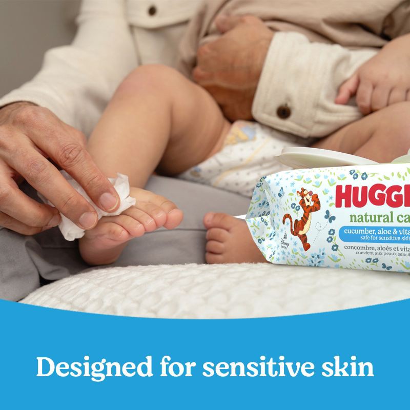 slide 8 of 10, Huggies Natural Care Scented Cucumber, Aloe & Vitamin E Baby Wipes - 3 pack (168ct total wipes), 3 ct, 168 ct
