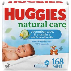 Huggies Natural Care Scented Cucumber, Aloe & Vitamin E Baby Wipes - 3 pack (168ct total wipes)