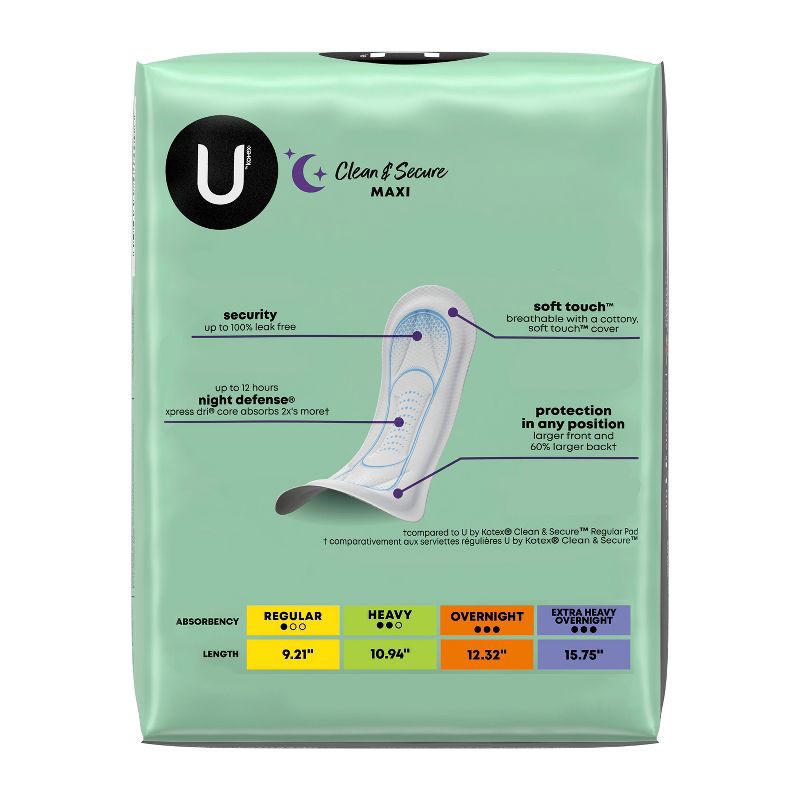 slide 2 of 10, U by Kotex Clean & Secure Overnight Maxi Pads - Unscented - 40ct, 40 ct