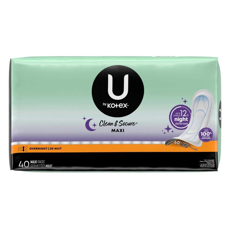 slide 2 of 9, U by Kotex Clean & Secure Overnight Maxi Pads - Unscented - 40ct, 40 ct