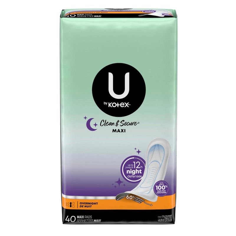 slide 2 of 9, U by Kotex Clean & Secure Overnight Maxi Pads - Unscented - 40ct, 40 ct