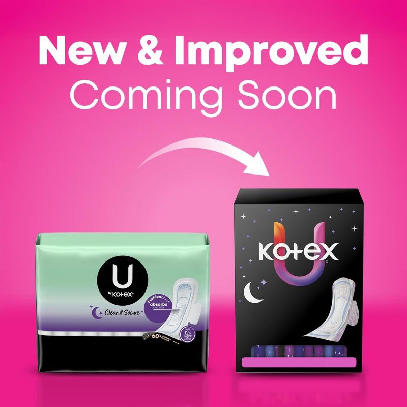 slide 3 of 9, U by Kotex Clean & Secure Overnight Maxi Pads - Unscented - 40ct, 40 ct