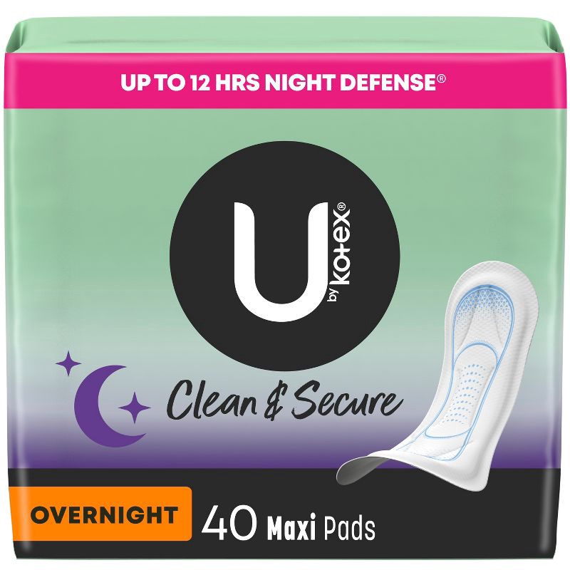 slide 1 of 10, U by Kotex Clean & Secure Overnight Maxi Pads - Unscented - 40ct, 40 ct