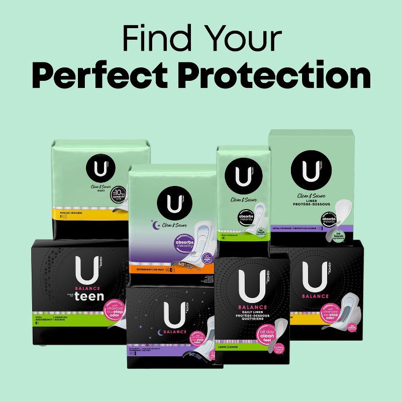 slide 7 of 10, U by Kotex Clean & Secure Overnight Maxi Pads - Unscented - 40ct, 40 ct