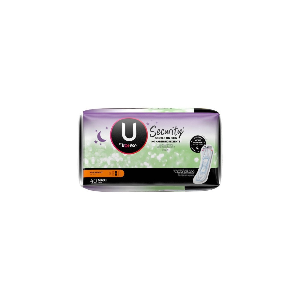 slide 7 of 10, U by Kotex Security Unscented Overnight Absorbency Fragrance Free Maxi Pads - 40ct, 40 ct