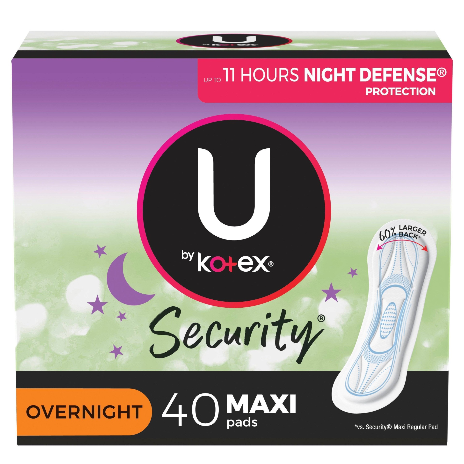 slide 1 of 10, U by Kotex Security Unscented Overnight Absorbency Fragrance Free Maxi Pads - 40ct, 40 ct