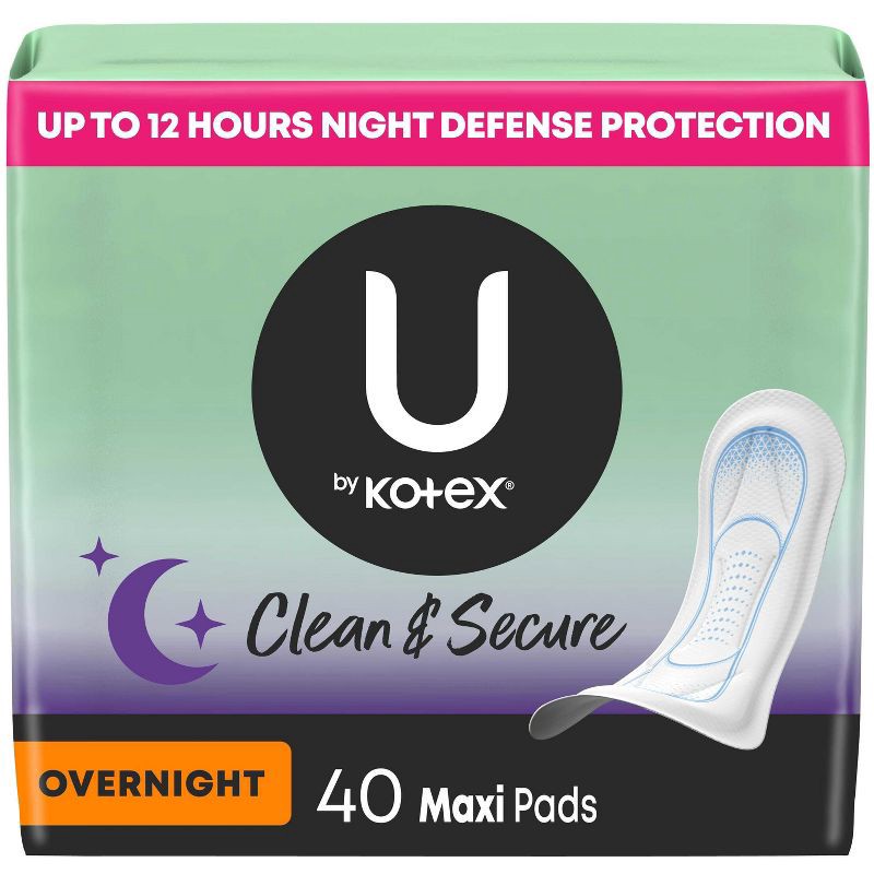slide 1 of 9, U by Kotex Clean & Secure Overnight Maxi Pads - Unscented - 40ct, 40 ct
