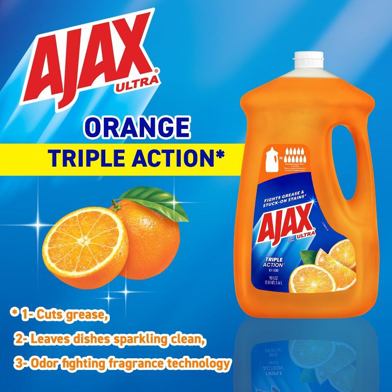 slide 4 of 10, Ajax Orange Ultra Triple Action Dishwashing Liquid Dish Soap - 90 fl oz, 90 fl oz