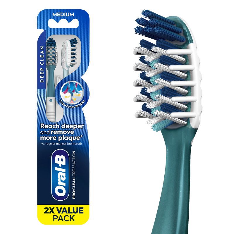 slide 1 of 8, Oral-B CrossAction All In One Toothbrushes, Deep Plaque Removal, Medium - 2ct, 2 ct