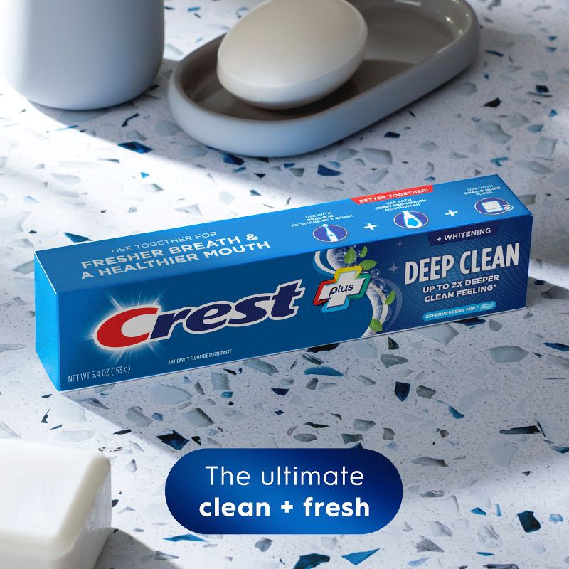 slide 4 of 11, Crest + Deep Clean Complete Whitening Toothpaste, Effervescent Mint - 5.4 oz, 5.4 oz