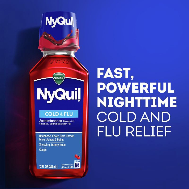 slide 3 of 7, Vicks NyQuil Cold & Flu Medicine Liquid - Cherry - 12 fl oz, 12 fl oz