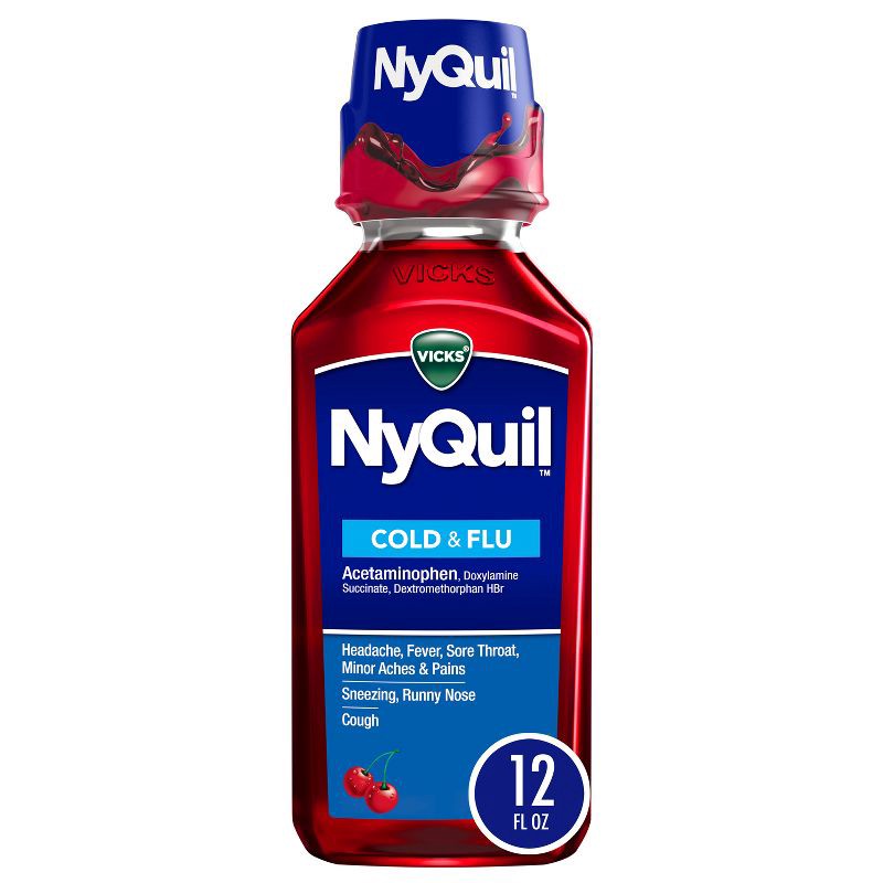 slide 1 of 7, Vicks NyQuil Cold & Flu Medicine Liquid - Cherry - 12 fl oz, 12 fl oz