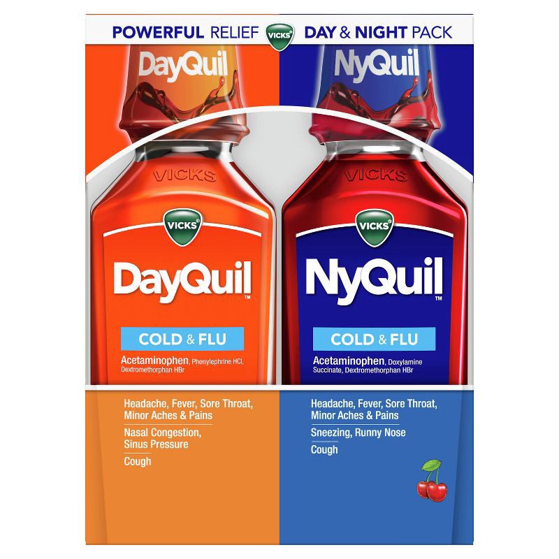 slide 1 of 8, Vicks DayQuil & NyQuil Cold & Flu Medicine Liquid - Cherry - 24 fl oz, 24 fl oz