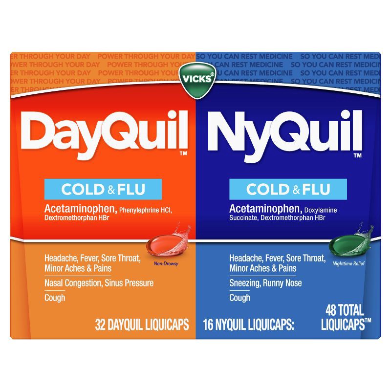 slide 7 of 7, Vicks DayQuil & NyQuil Cold & Flu Medicine LiquiCaps - 48ct, 48 ct