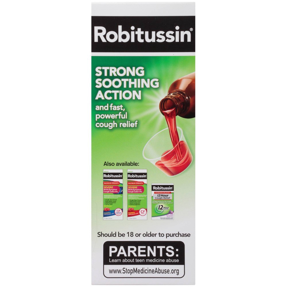 slide 3 of 7, Robitussin Adult Maximum Strength Cough + Chest Congestion DM Max (8 fl. oz. Bottle), Non-Drowsy Cough Suppressant & Expectorant, Raspberry Flavor, 8 fl oz