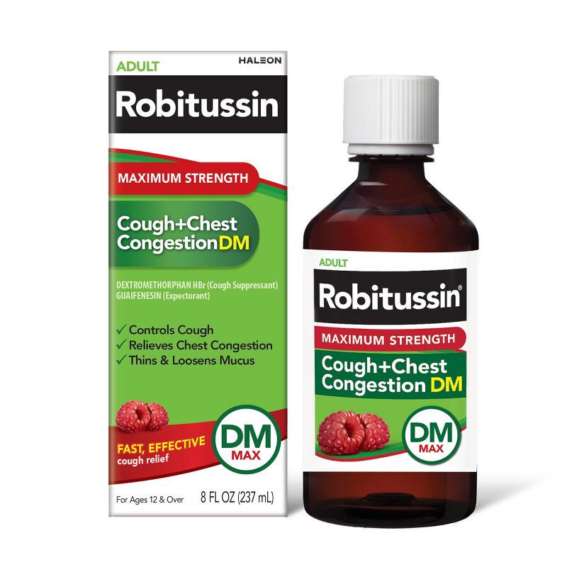 slide 1 of 9, Robitussin Cough + Congestion DM Max Syrup - Dextromethorphan - 8 fl oz, 8 fl oz