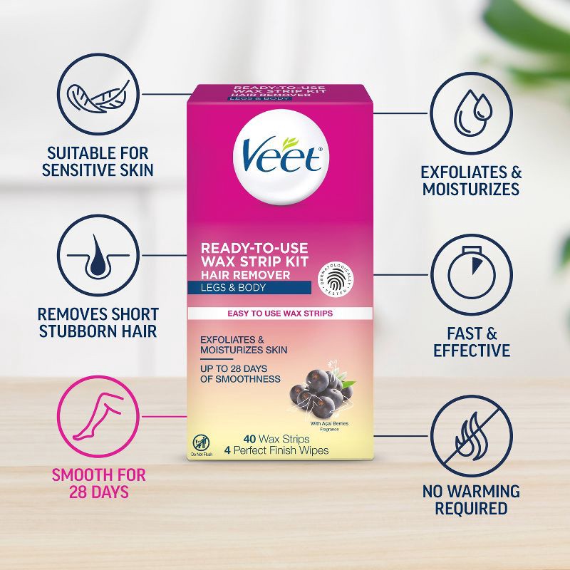 slide 3 of 8, Veet Ready-To-Use Wax Strips and Wipes - 40ct, 40 ct