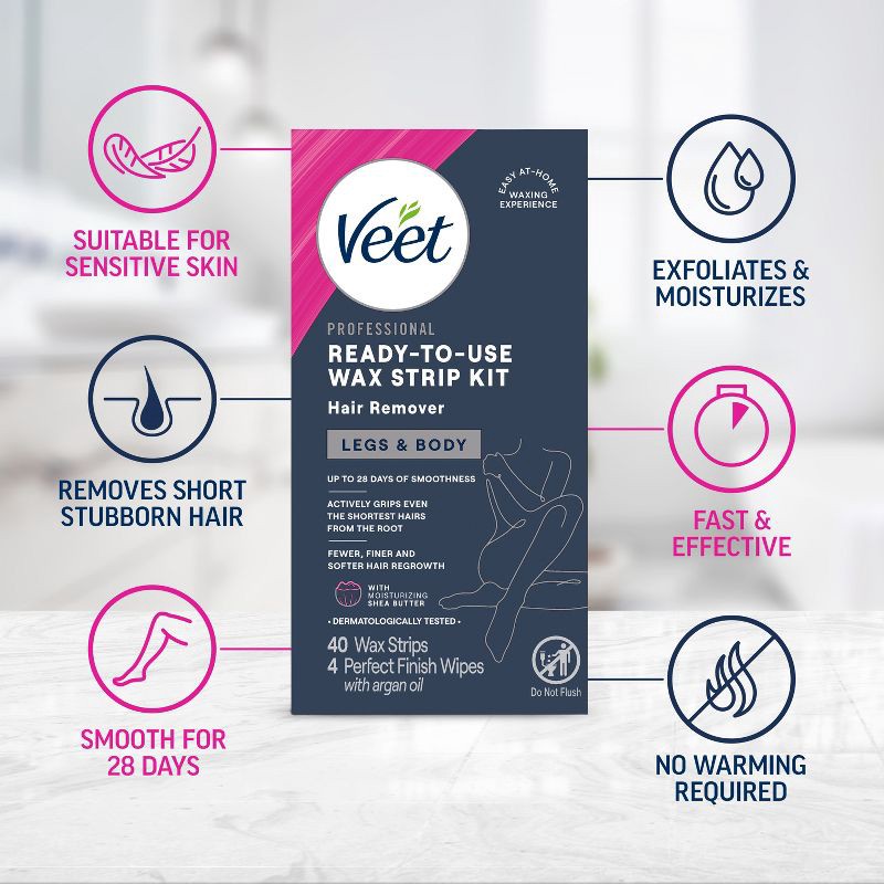 slide 3 of 9, Veet Ready-To-Use Wax Strips and Wipes - 40ct, 40 ct