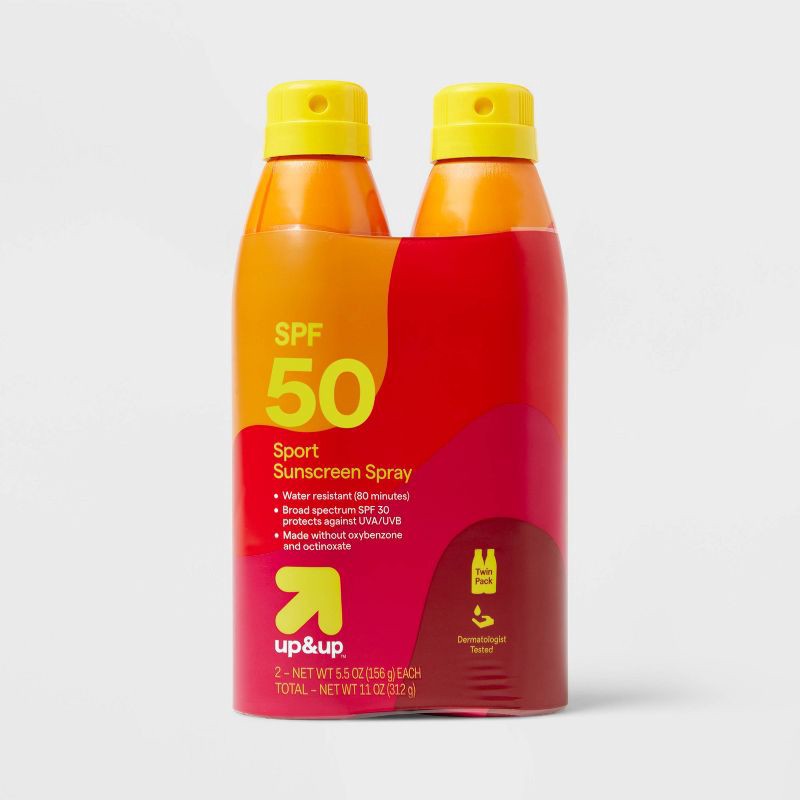 slide 1 of 8, Sport Sunscreen Spray - SPF 50 - 5.5oz/2ct - up&up™, 50 x 5.5 oz, 2 ct