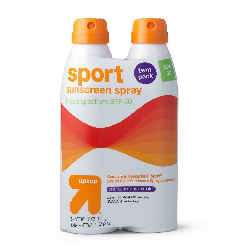 slide 1 of 3, Sport Sunscreen Spray - SPF 50 - 2pk/11oz - up & up™, 0 x 2 ct, 11 oz