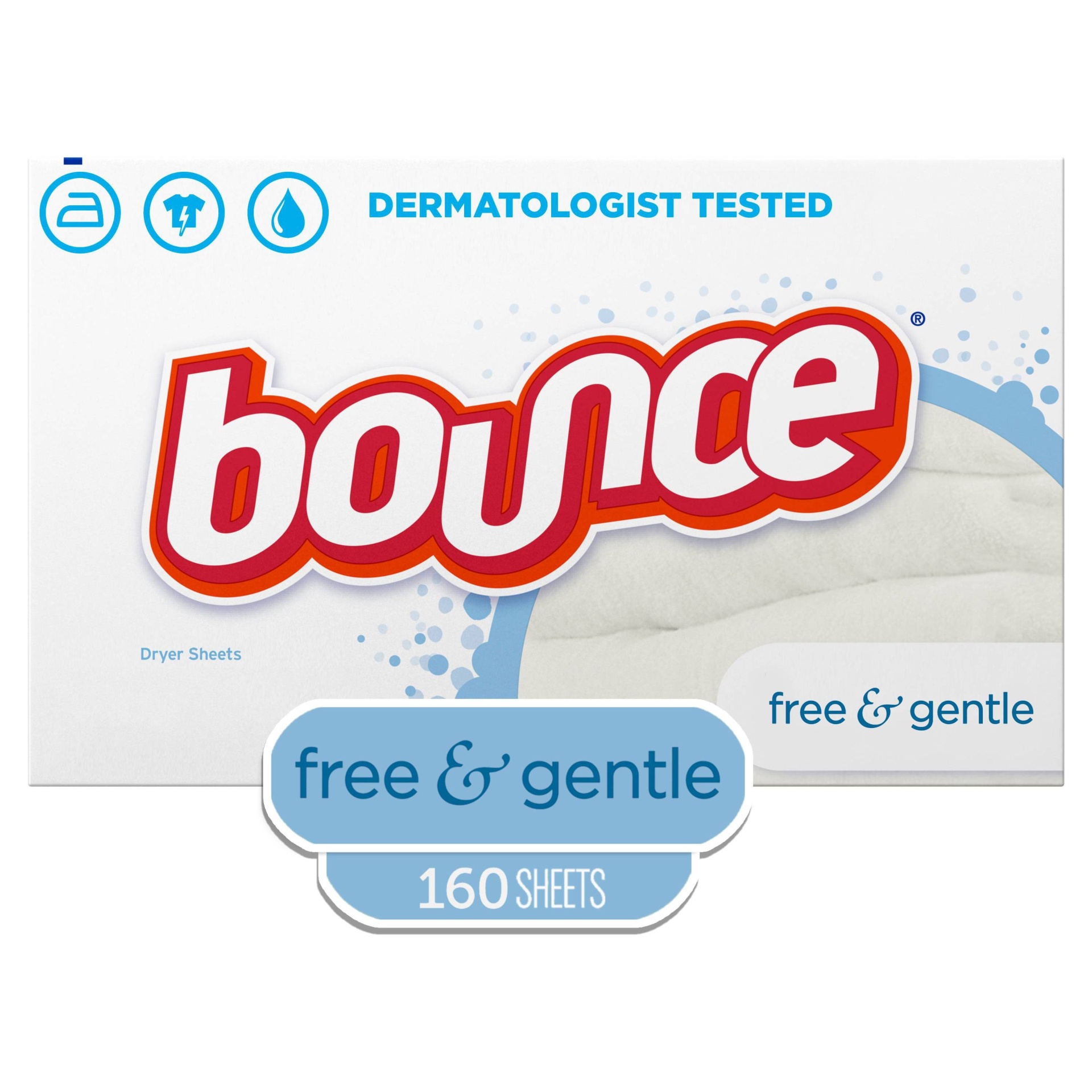 slide 1 of 8, Bounce Fabric Softener Dryer Sheets Free & Gentle - 160ct, 160 ct