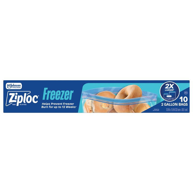 slide 1 of 12, Ziploc Two Gallon Freezer Bags for Food Storage and Meal Prep - 10ct: Double Seal Lock, BPA-Free, Protects Against Freezer Burn, 10 ct