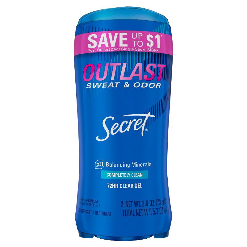 slide 2 of 11, Secret Outlast Clear Gel Antiperspirant & Deodorant for Women - Completely Clean - 2.6oz/2pk, 2 ct; 2.6 oz