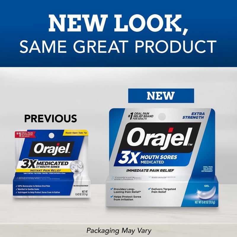 slide 3 of 8, Orajel 3x Medicated Mouth Sores Gel - 0.42oz, 0.42 oz