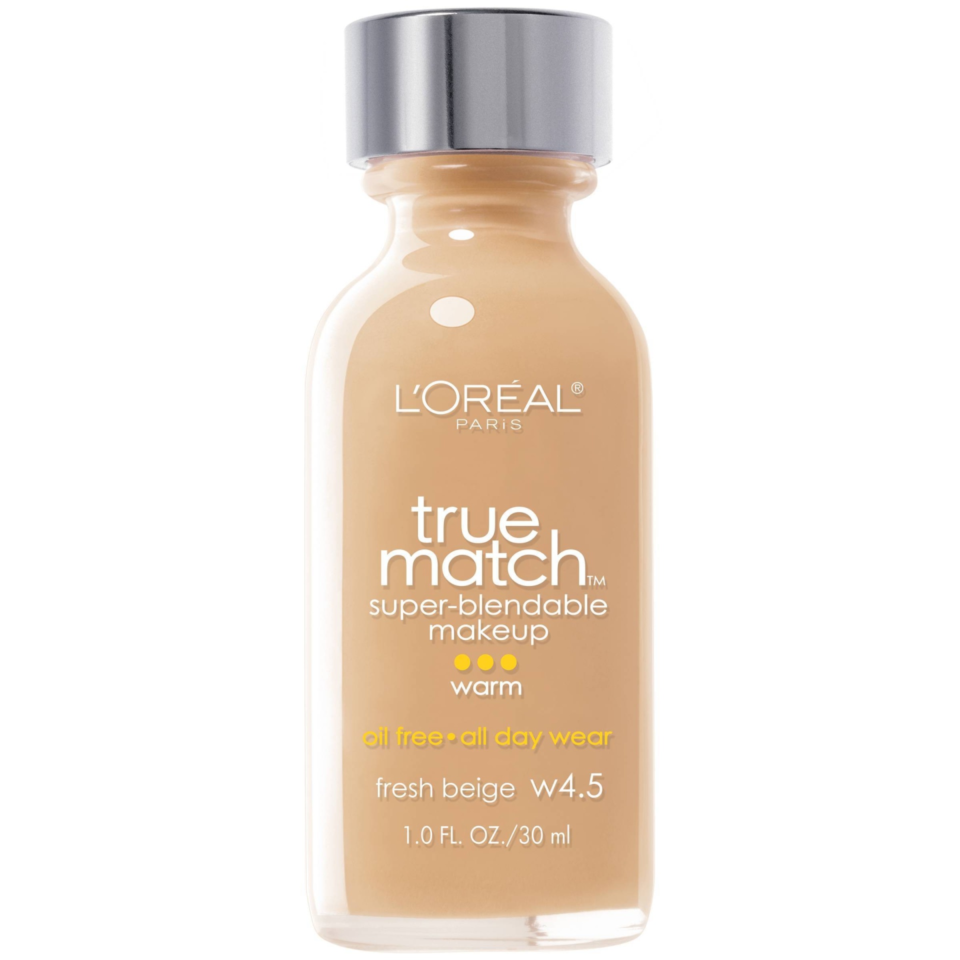 slide 1 of 3, L'Oreal Paris True Match Super-Blendable Foundation Makeup with SPF 17 - W4.5 Fresh Beige - 1 fl oz, 1 fl oz