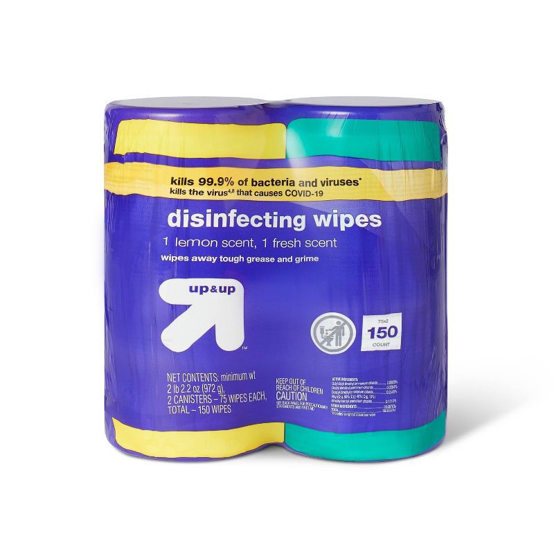slide 1 of 3, Lemon and Fresh Scented Disinfecting Wipes - 2pk/150ct - up&up™, 2 pk; 150 ct
