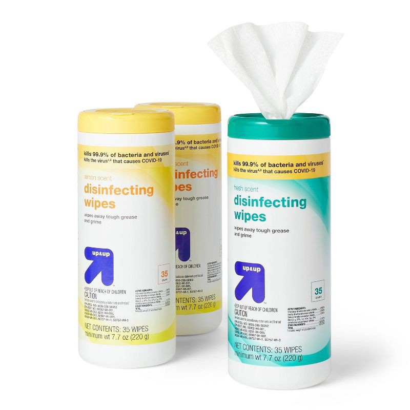 slide 2 of 3, Lemon and Fresh Scent Disinfecting Wipes - 35ct/3pk - up&up™, 35 ct, 3 ct