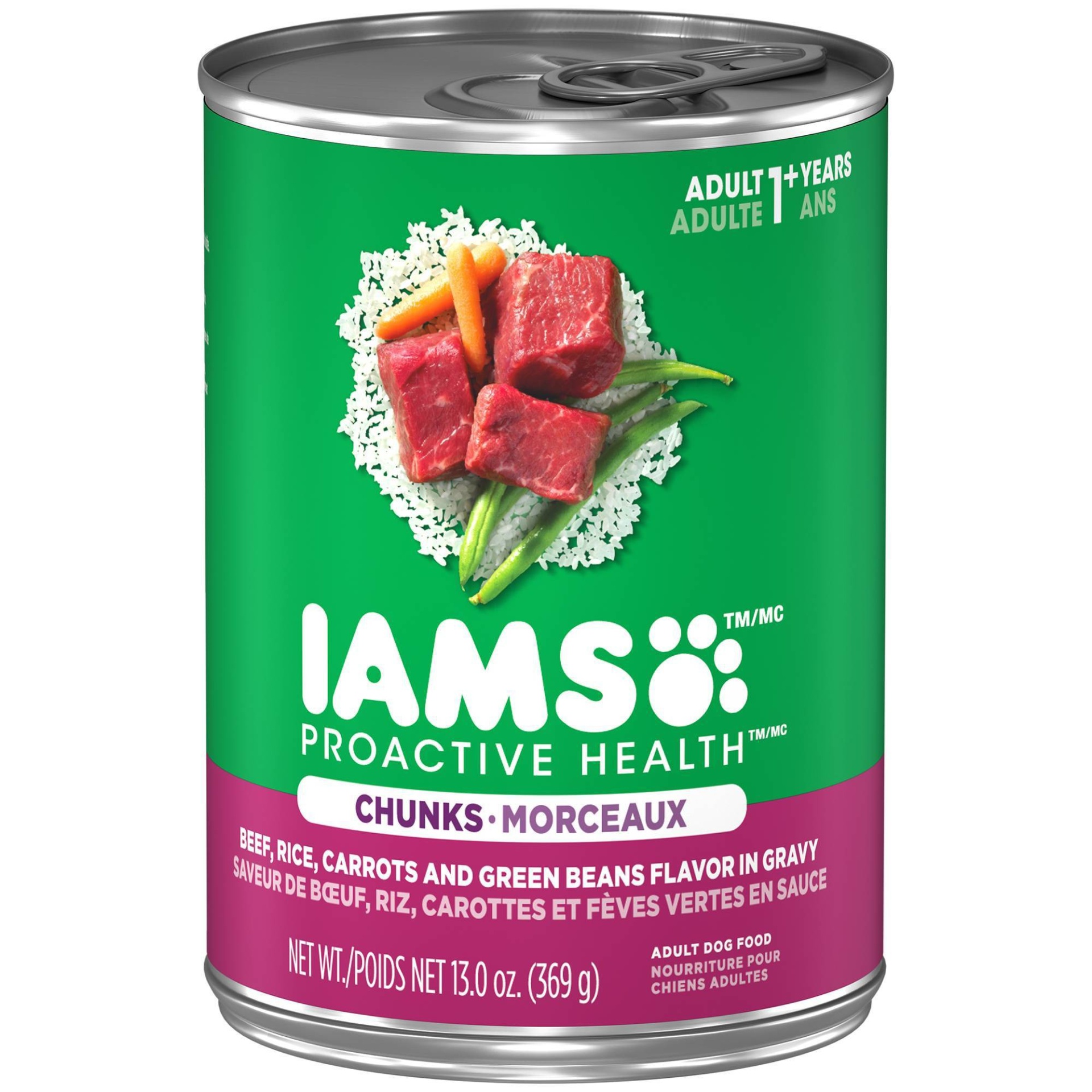 slide 1 of 5, Iams Proactive Health Chunks Wet Dog Food Chunks Beef, Rice, Carrots & Green Beans Flavor In Gravy Adult, 13 oz