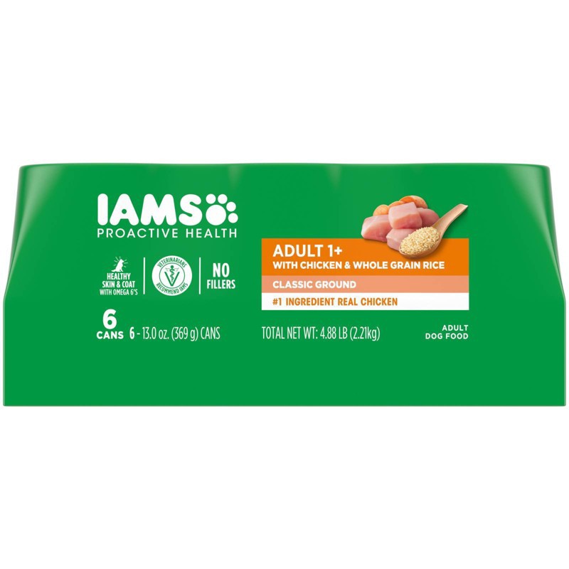 slide 1 of 6, IAMS Proactive Health Adult Ground with Chicken Wet Dog Food - 13oz/6ct Pack, 4.88 lb