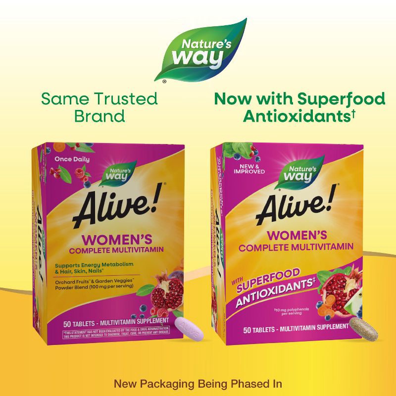slide 4 of 8, Nature's Way Alive! Women's Complete Multivitamin Tablets - 50ct, 50 ct