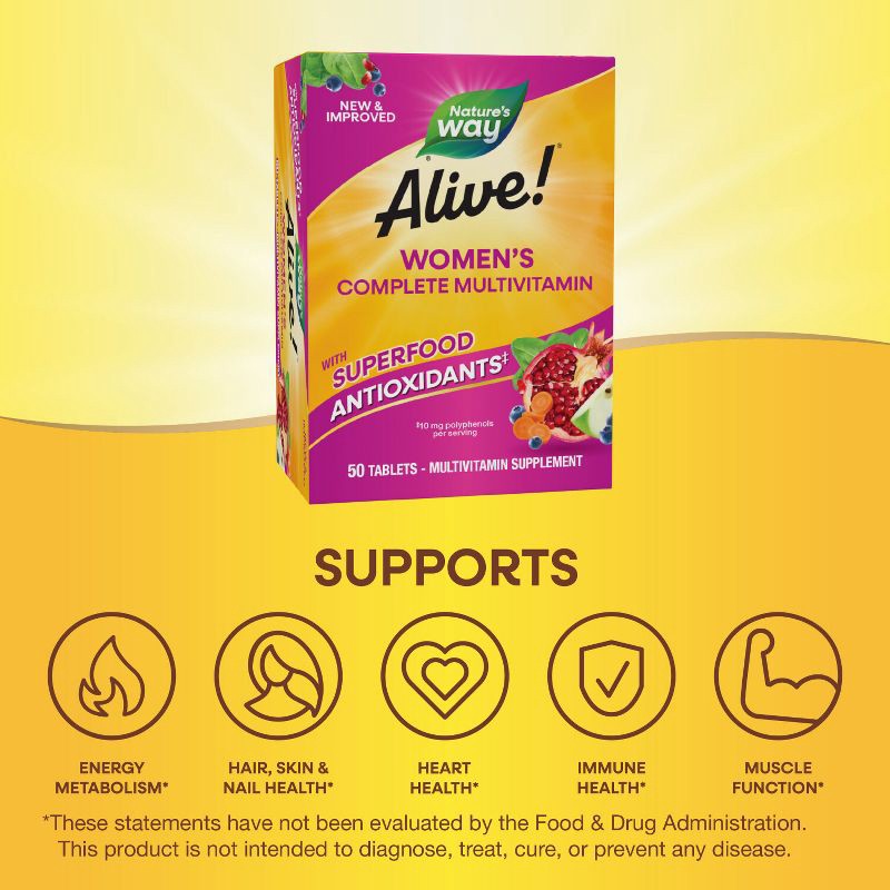 slide 5 of 8, Nature's Way Alive! Women's Complete Multivitamin Tablets - 50ct, 50 ct