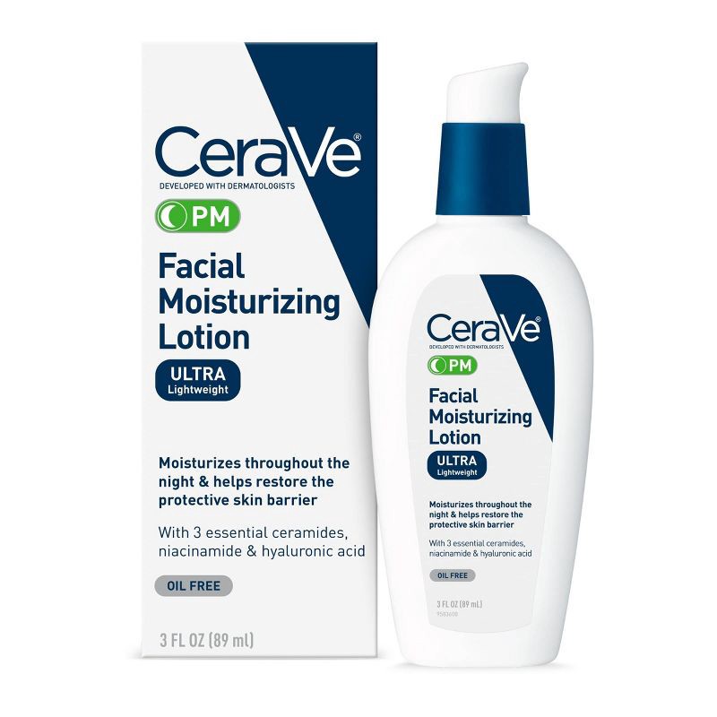 slide 1 of 18, CeraVe PM Moisturizing Lotion, Night Cream for All Skin Types - 3 fl oz​​, 3 fl oz