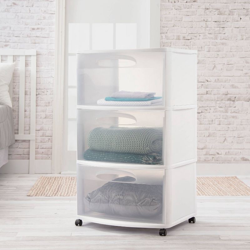 slide 3 of 8, Sterilite Three Drawer Wide Cart with Clear Drawers, 1 ct
