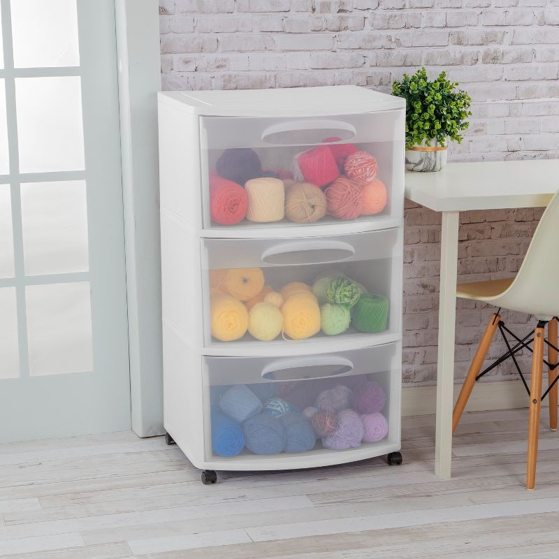 slide 5 of 8, Sterilite Three Drawer Wide Cart with Clear Drawers, 1 ct