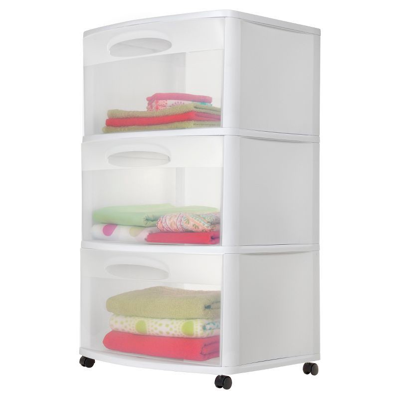 slide 7 of 8, Sterilite Three Drawer Wide Cart with Clear Drawers, 1 ct