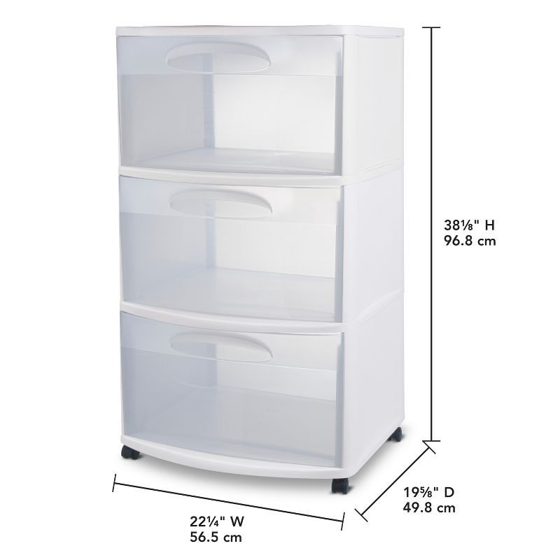slide 8 of 8, Sterilite Three Drawer Wide Cart with Clear Drawers, 1 ct