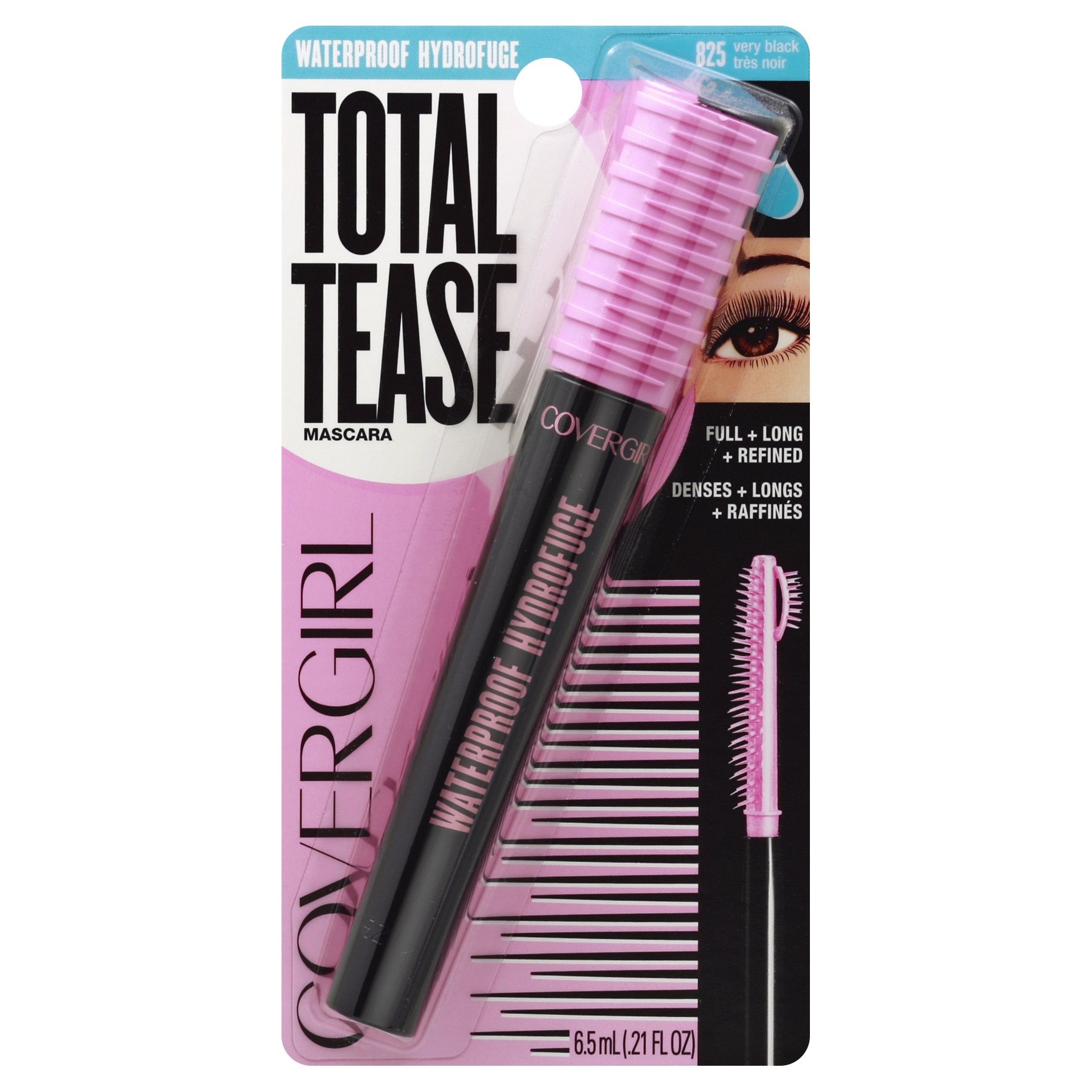 slide 1 of 6, Covergirl Total Tease Mascara Waterproof 825 Very Black, 21 oz