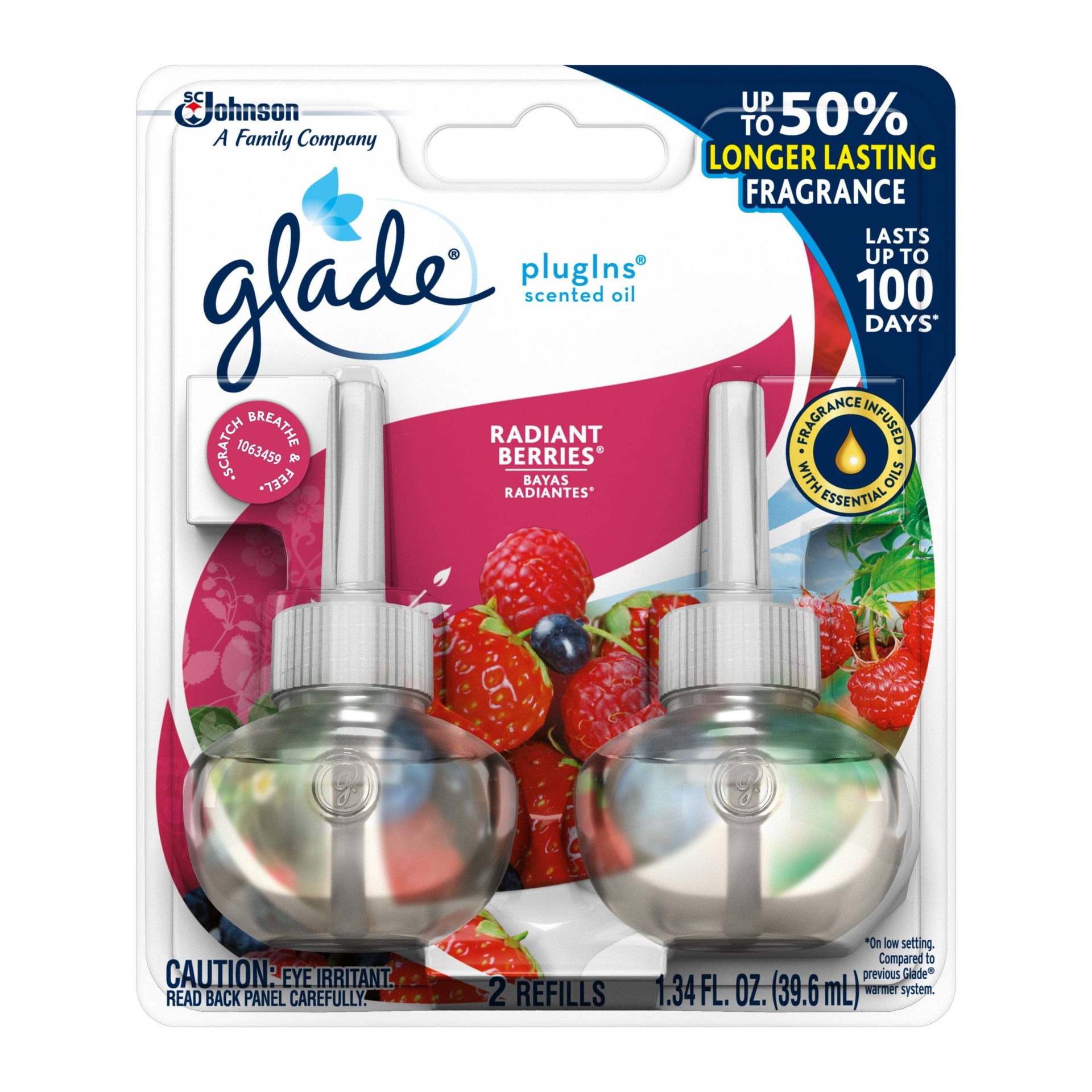 slide 1 of 4, Glade PlugIns Scented Oil Fresh Berries Air Freshener Refill, 2 ct; 1.34 oz